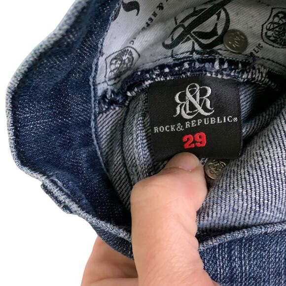 Rock & Republic Jeans Womens 29 Kasandra Flare Denim Diamonds Bling Dark Wash - Picture 8 of 10